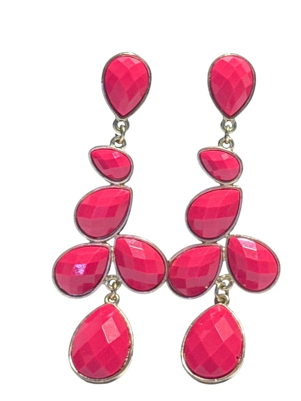 Faceted Statement Dangle Earrings Pink Gemstone 3 Inches Long